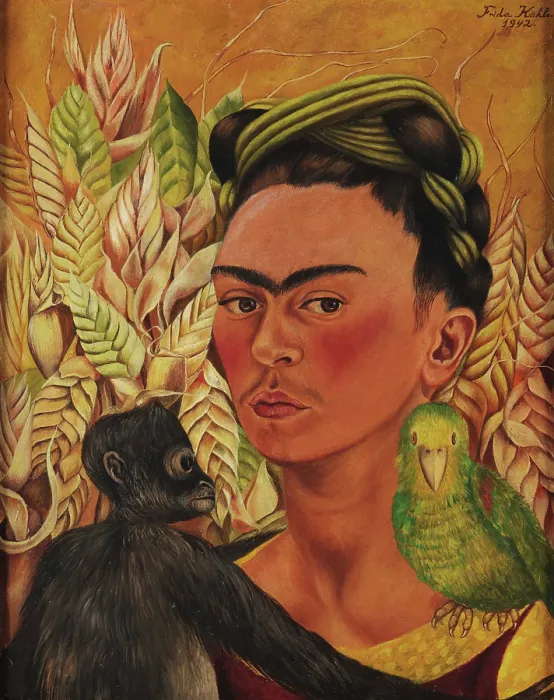 Framed Print : Self-Portrait With Monkey And Parrot