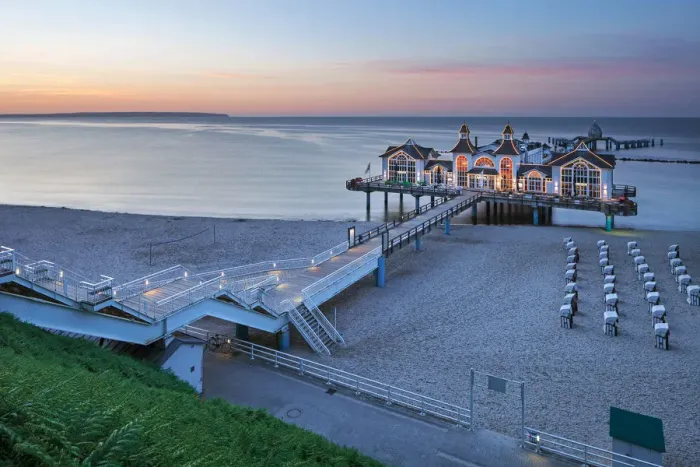 Framed Print : Sellin Pier at dusk, Baltic Seaside Resort Sellin, Rugen, Mecklenburg-Western Pomerania, Germany