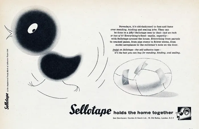 Framed Print : Sellotape. 1957: Advertisement for Sellotape adhesive tape showing a bird Framed Print : Sellotape. 1957: Advertisement for Sellotape adhesive tape showing a bird