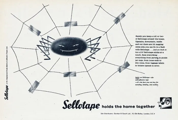 Framed Print : Sellotape. 1957: A spider sits in the middle of a cobweb that has been Framed Print : Sellotape. 1957: A spider sits in the middle of a cobweb that has been