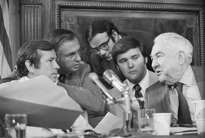 Framed Print : Senate Watergate Committee Chairman Conferring with Colleagues Framed Print : Senate Watergate Committee Chairman Conferring with Colleagues