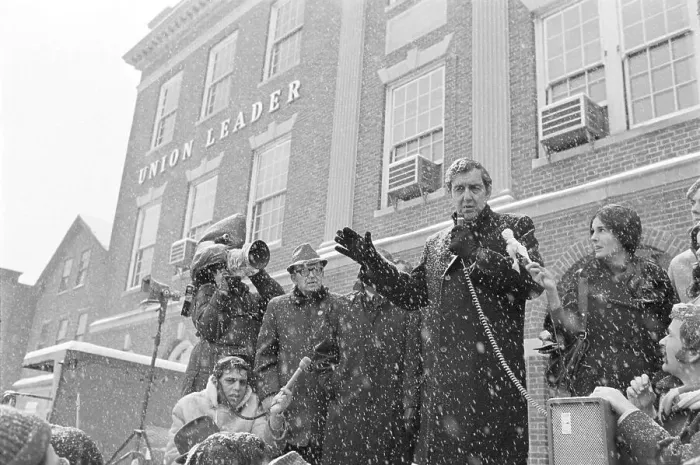 Framed Print : Senator Edmund Muskie Campaigning on a Snowy Day Framed Print : Senator Edmund Muskie Campaigning on a Snowy Day