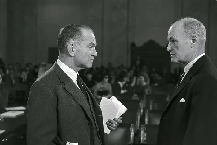 Framed Print : Senator Fullbright Talking with George Kennan in Congress Framed Print : Senator Fullbright Talking with George Kennan in Congress
