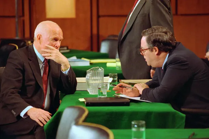 Framed Print : Senator John Glenn Conversing with Lawyer Framed Print : Senator John Glenn Conversing with Lawyer