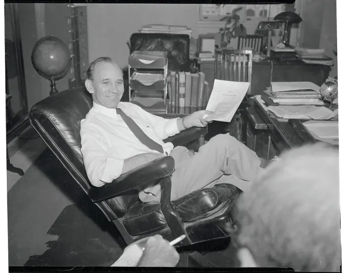 Framed Print : Senator John McClellan Reclining in Chair with the Press Framed Print : Senator John McClellan Reclining in Chair with the Press