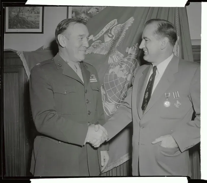 Framed Print : Senator Joseph McCarthy Shaking Hand of Colonel John R. Lanigan Framed Print : Senator Joseph McCarthy Shaking Hand of Colonel John R. Lanigan