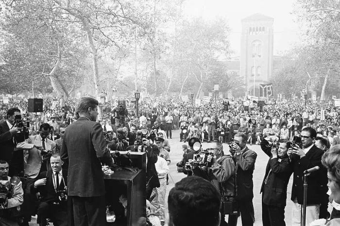 Framed Print : Senator Kennedy Delivering Speech to Students Framed Print : Senator Kennedy Delivering Speech to Students