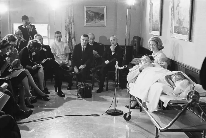 Framed Print : Senator Kennedy Giving Press Conference in Hospital Framed Print : Senator Kennedy Giving Press Conference in Hospital