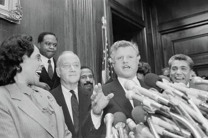 Framed Print : Senator Kennedy Speaking at Press Conference Framed Print : Senator Kennedy Speaking at Press Conference