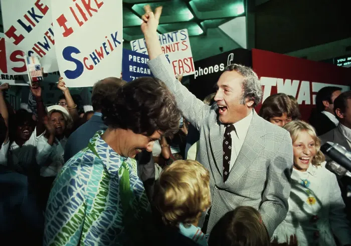 Framed Print : Senator Schweiker With Fans Framed Print : Senator Schweiker With Fans