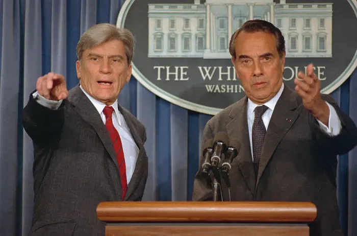 Framed Print : Senators Bob Dole(R-Kansas) and John Warner (R-Va) Answer Questions During a Press Conference Framed Print : Senators Bob Dole(R-Kansas) and John Warner (R-Va) Answer Questions During a Press Conference