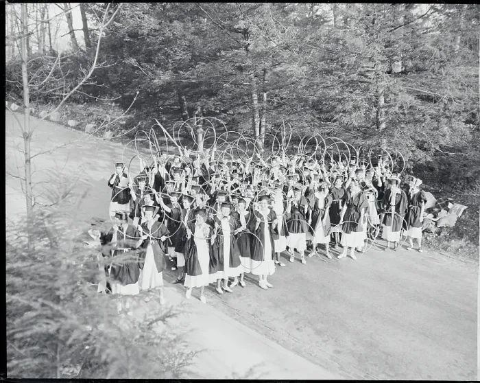 Framed Print : Senior Girls Holding Hula Hoops