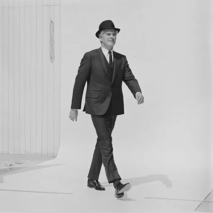 Framed Print : Senior man walking in full suit Framed Print : Senior man walking in full suit