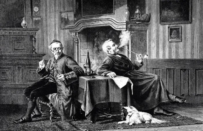 Framed Print : Two senior men discussing and reading Framed Print : Two senior men discussing and reading