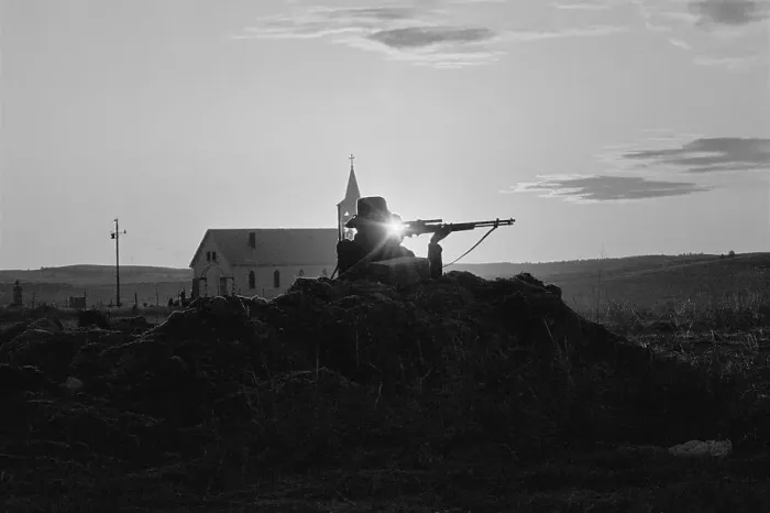 Framed Print : Sentry Standing Guard During Wounded Knee Occupation