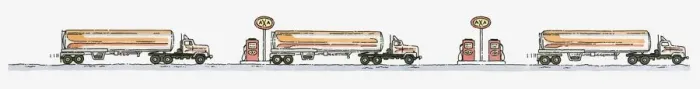 Framed Print : Sequence of illustrations of fuel tanker at petrol station Framed Print : Sequence of illustrations of fuel tanker at petrol station