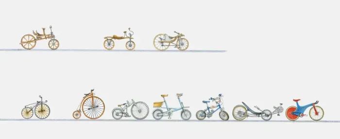 Framed Print : Sequence of illustrations of history of the bicycle Framed Print : Sequence of illustrations of history of the bicycle