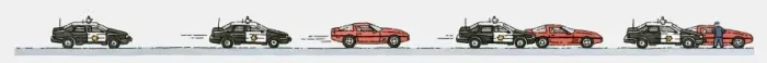 Framed Print : Sequence of illustrations of police car in pursuing and catching up with red sports car Framed Print : Sequence of illustrations of police car in pursuing and catching up with red sports car