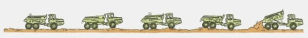 Sequence of illustrations showing dumper truck on the move