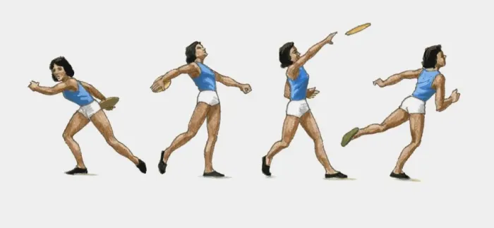 Framed Print : Sequence of illustrations showing female athlete throwing discus Framed Print : Sequence of illustrations showing female athlete throwing discus
