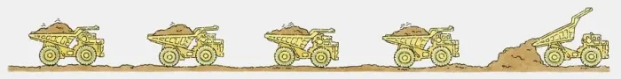 Framed Print : Sequence of illustrations showing giant dumper truck on the move Framed Print : Sequence of illustrations showing giant dumper truck on the move