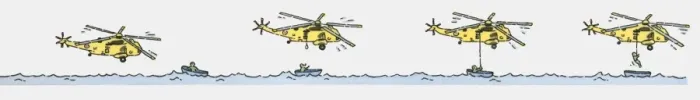 Framed Print : Sequence of illustrations showing helicopter rescuing person from sinking boat Framed Print : Sequence of illustrations showing helicopter rescuing person from sinking boat