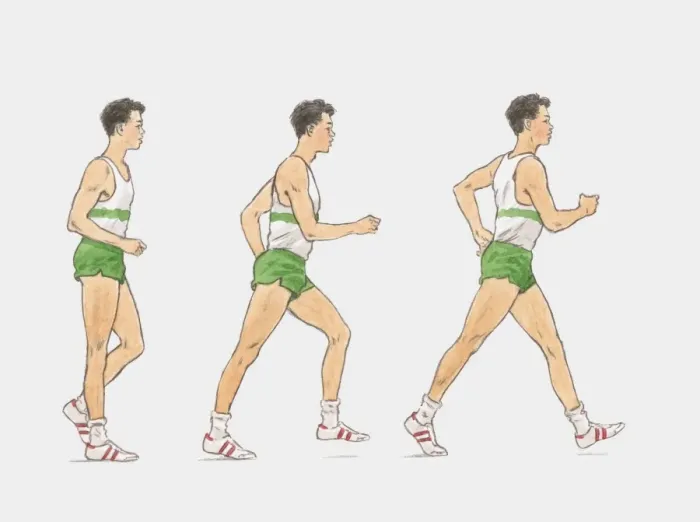Framed Print : Sequence of illustrations showing male athlete racewalking Framed Print : Sequence of illustrations showing male athlete racewalking
