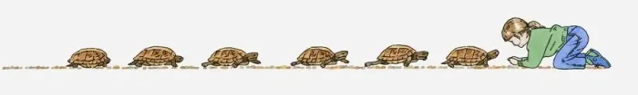 Framed Print : Sequence of illustrations showing tortoise slowly walking toward girl kneeling down Framed Print : Sequence of illustrations showing tortoise slowly walking toward girl kneeling down