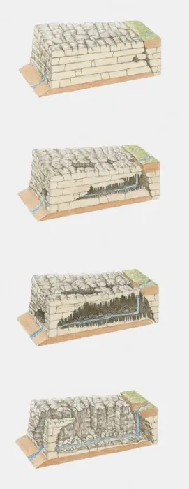 Framed Print : Sequence of illustrations four stages of gorge formation Framed Print : Sequence of illustrations four stages of gorge formation