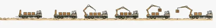 Framed Print : Sequence of illustrations of unloading crane removing cargo containers from truck Framed Print : Sequence of illustrations of unloading crane removing cargo containers from truck