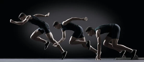 Sequence of male athlete running from starting line