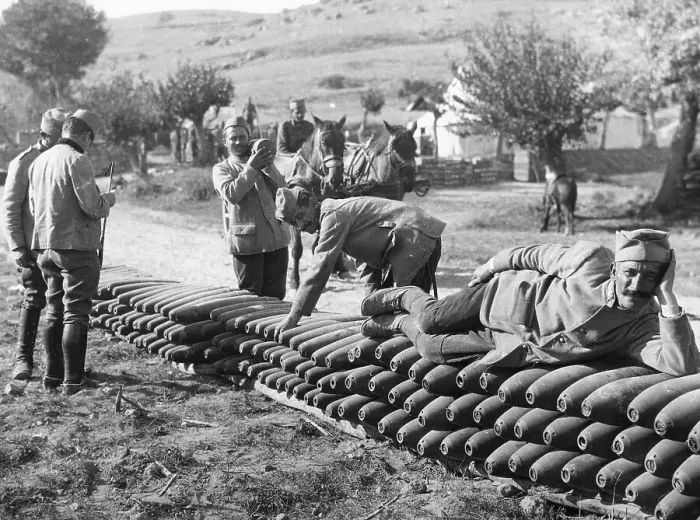 Framed Print : Serbs At Battery / Man Lying On Bombs Framed Print : Serbs At Battery / Man Lying On Bombs