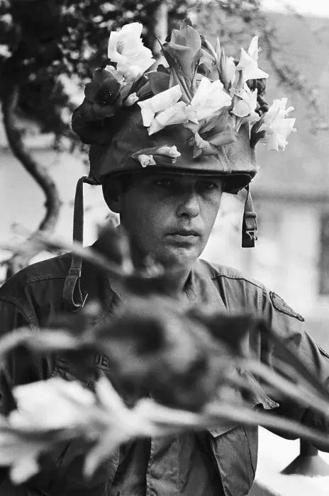 Framed Print : Sergeant with Easter Flowers on Helmet Framed Print : Sergeant with Easter Flowers on Helmet