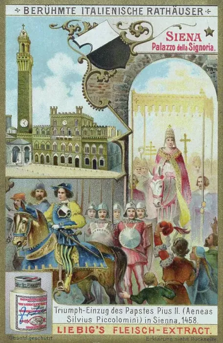 Framed Print : Series of famous Italian town halls, Italy, Siena, Palazzo della Signoria, Triumphal Entry of Pope Pius II Aeneas Silvius Piccolomini, in Siena, 1458, Historic, digitally restored reproduction of a collector's picture from ca 1900