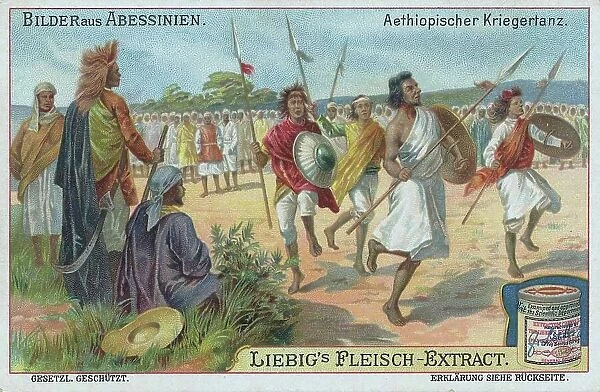 Series of pictures from Abyssinia, Ethiopia, war dance, digitally restored reproduction of a collector's picture from ca 1900