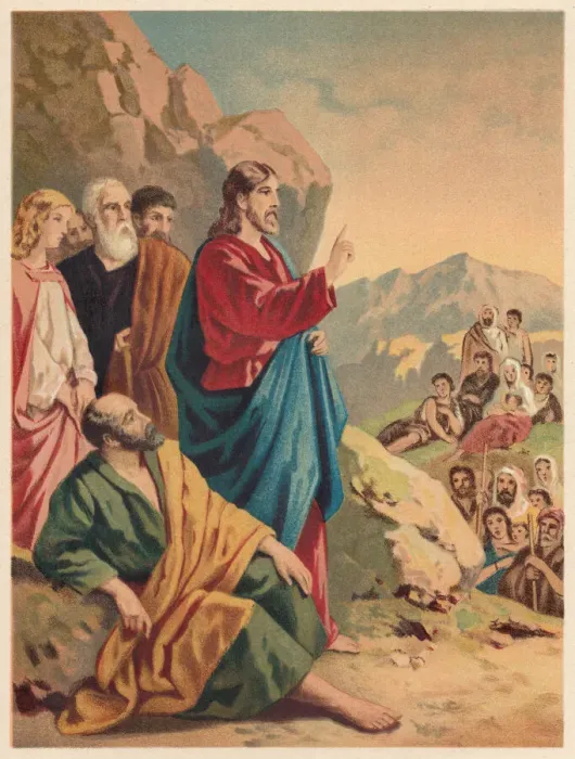 Framed Print : Sermon on the Mount (Matthew 5-7), chromolithograph, published 1886 Framed Print : Sermon on the Mount (Matthew 5-7), chromolithograph, published 1886