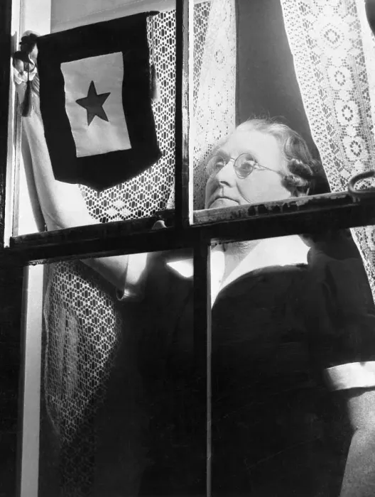 Framed Print : Service Flag Placed in Window of War Hero Framed Print : Service Flag Placed in Window of War Hero