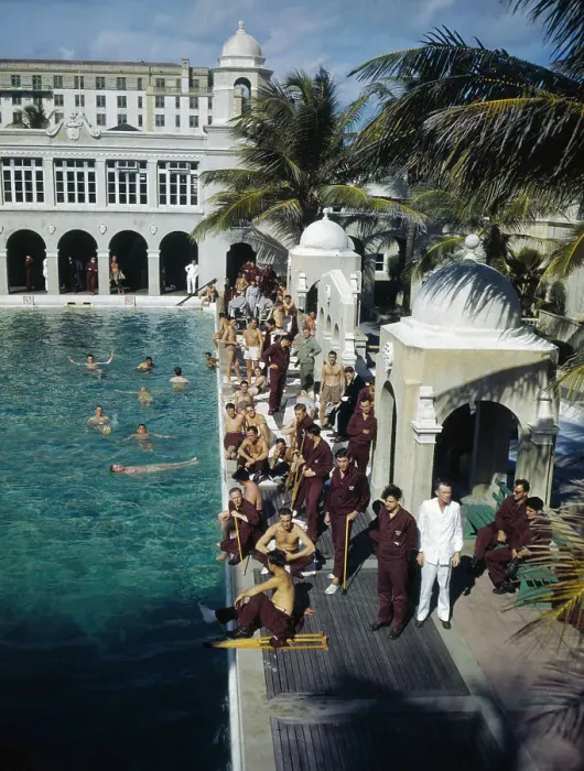 Framed Print : Servicemen Gathering by a Pool Framed Print : Servicemen Gathering by a Pool