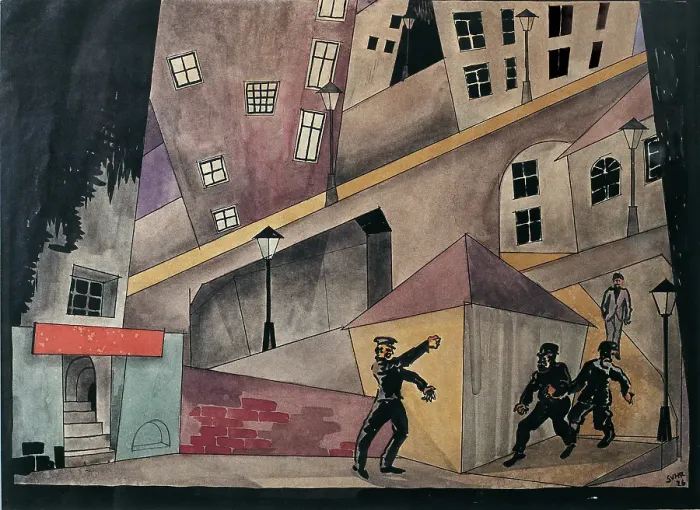 Framed Print : Set design for The Lower Depths (Nachtasyl), by Edward Suhr, directed by Erwin Piscator, 1926, 20th Century, watercolor