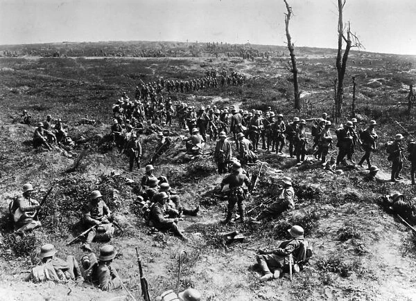 Setback. May 1916: German infantry retreating in a column across the desolate