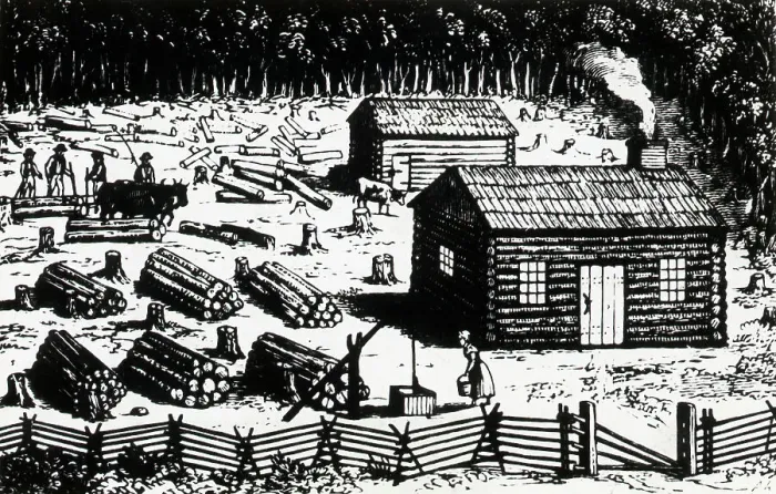 Framed Print : Settlers Clearing Forest For Log Cabin