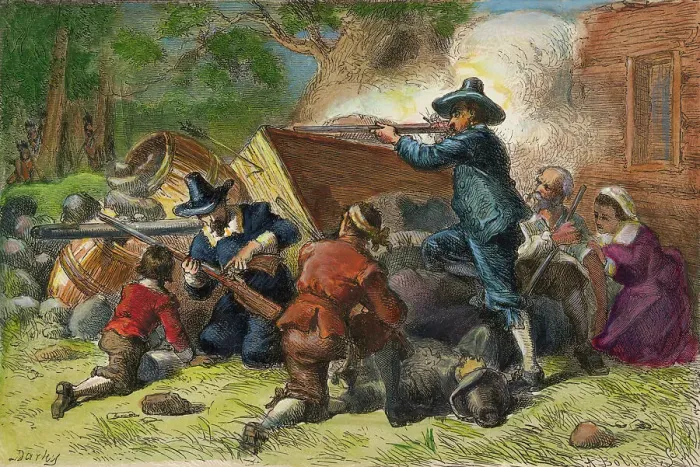 Framed Print : Settlers Fighting Native Americans Framed Print : Settlers Fighting Native Americans