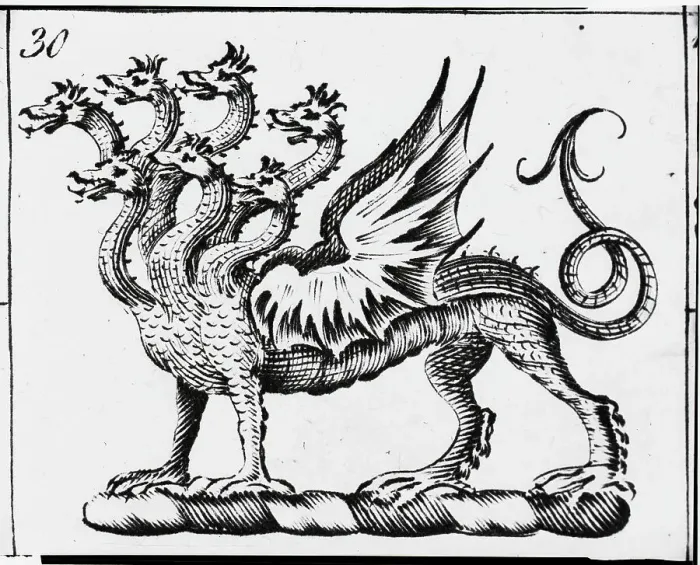 Framed Print : Seven-Headed Monsster; Engraving Framed Print : Seven-Headed Monsster; Engraving