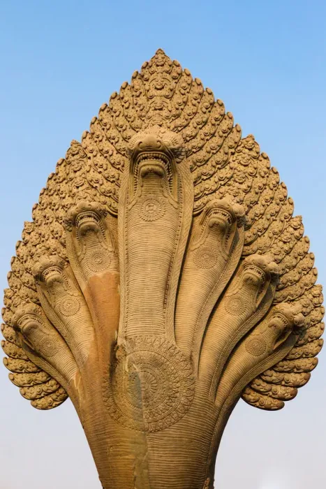 Framed Print : Seven headed Naga Guarding Angkor Wat