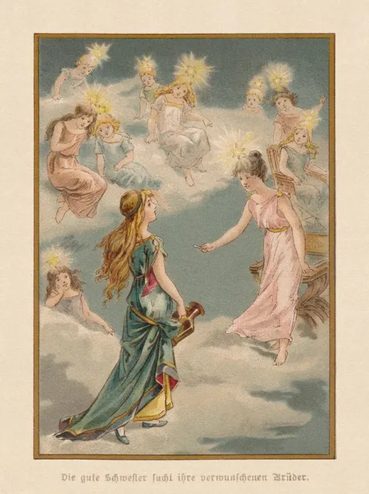 Framed Print : The seven Ravens (Die sieben Raben), Brothers Grimm, chromolithograph, 1898