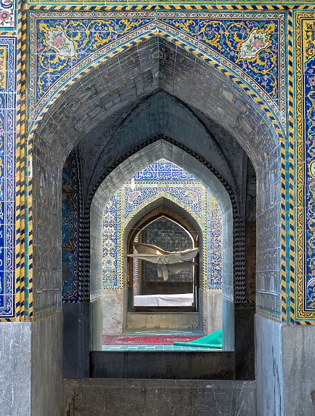 Seyyed mosque tile decorated covered gallery, Isfahan, Iran