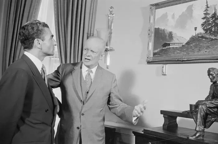 Framed Print : Shah of Iran and Dwight Eisenhower Discussing Painting Framed Print : Shah of Iran and Dwight Eisenhower Discussing Painting