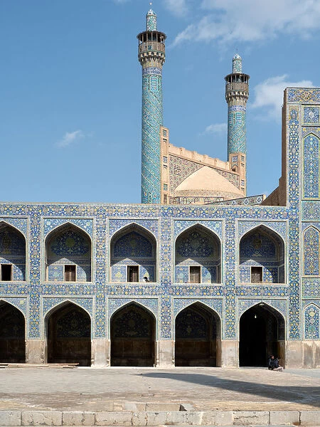 Shah mosque courtyard and minarets, Isfahan, Iran