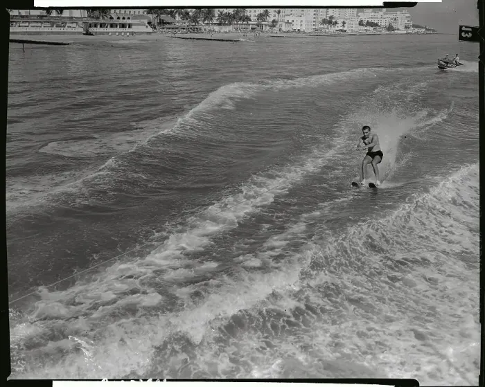 Framed Print : Shah Rezi Khan Pahlavi of Iran Water-Skiing