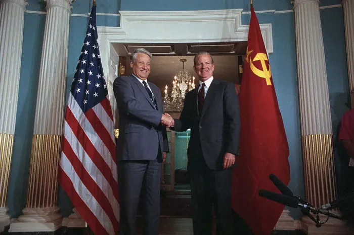Framed Print : Shaking hands in State Department Framed Print : Shaking hands in State Department